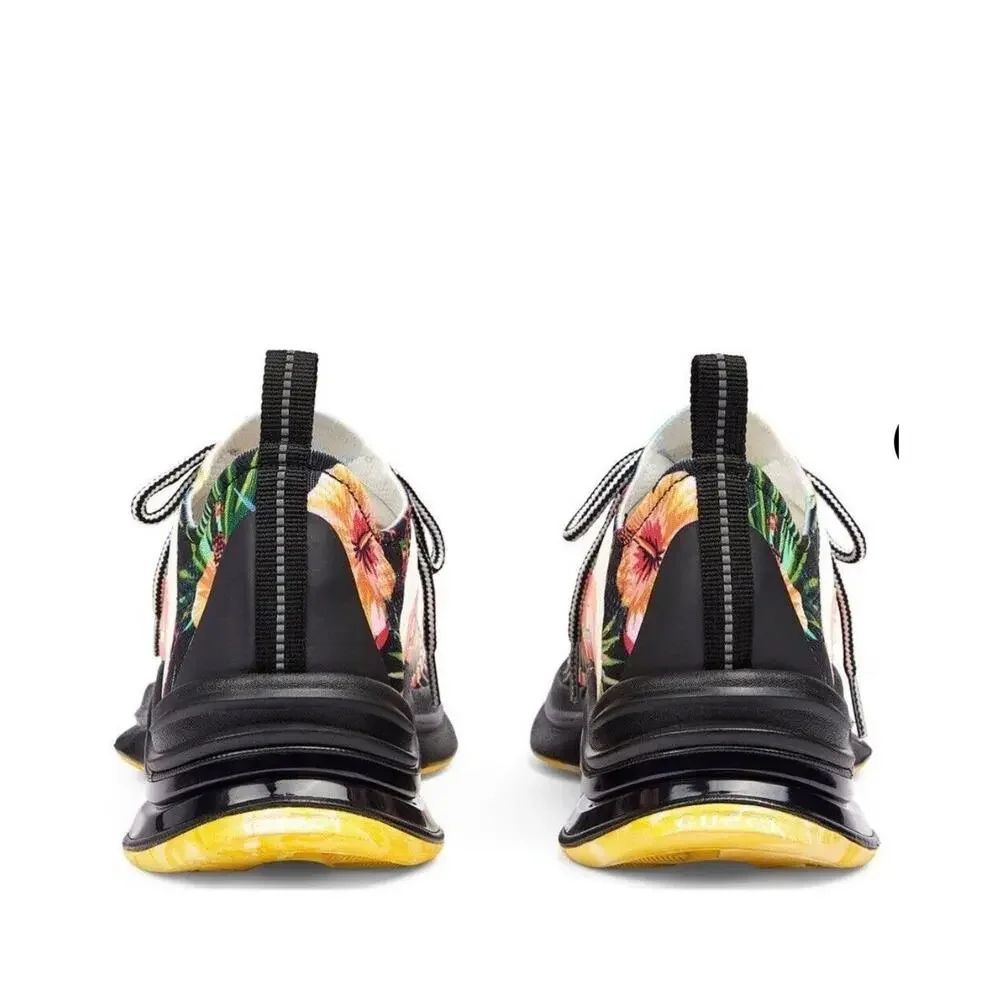 Gucci Run 9.5/ US 10 Knit Low Top Sneakers Black Floral Print Shoes NIB $920